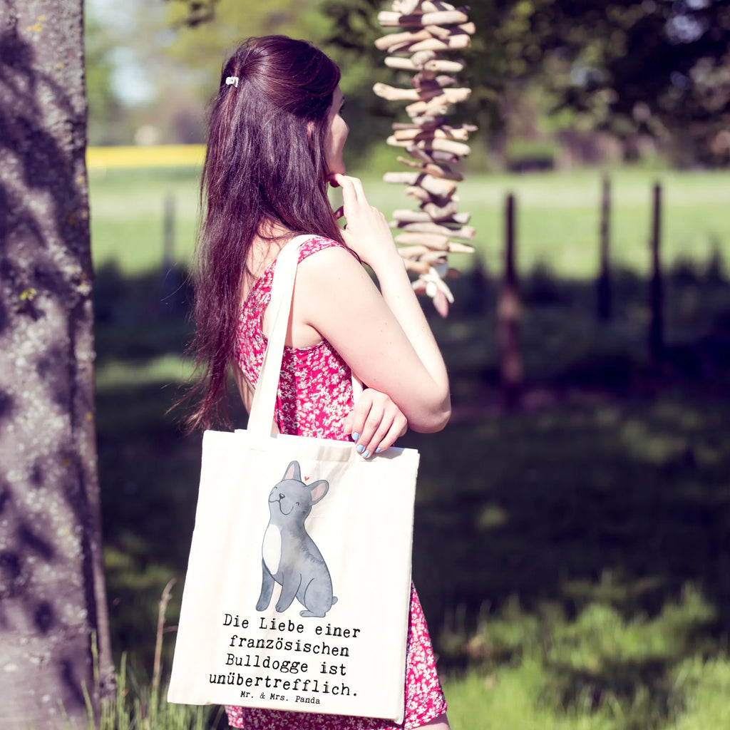 Tragetasche Französische Bulldogge Liebe Beuteltasche, Beutel, Einkaufstasche, Jutebeutel, Stoffbeutel, Tasche, Shopper, Umhängetasche, Strandtasche, Schultertasche, Stofftasche, Tragetasche, Badetasche, Jutetasche, Einkaufstüte, Laptoptasche, Hund, Hunderasse, Rassehund, Hundebesitzer, Geschenk, Tierfreund, Schenken, Welpe