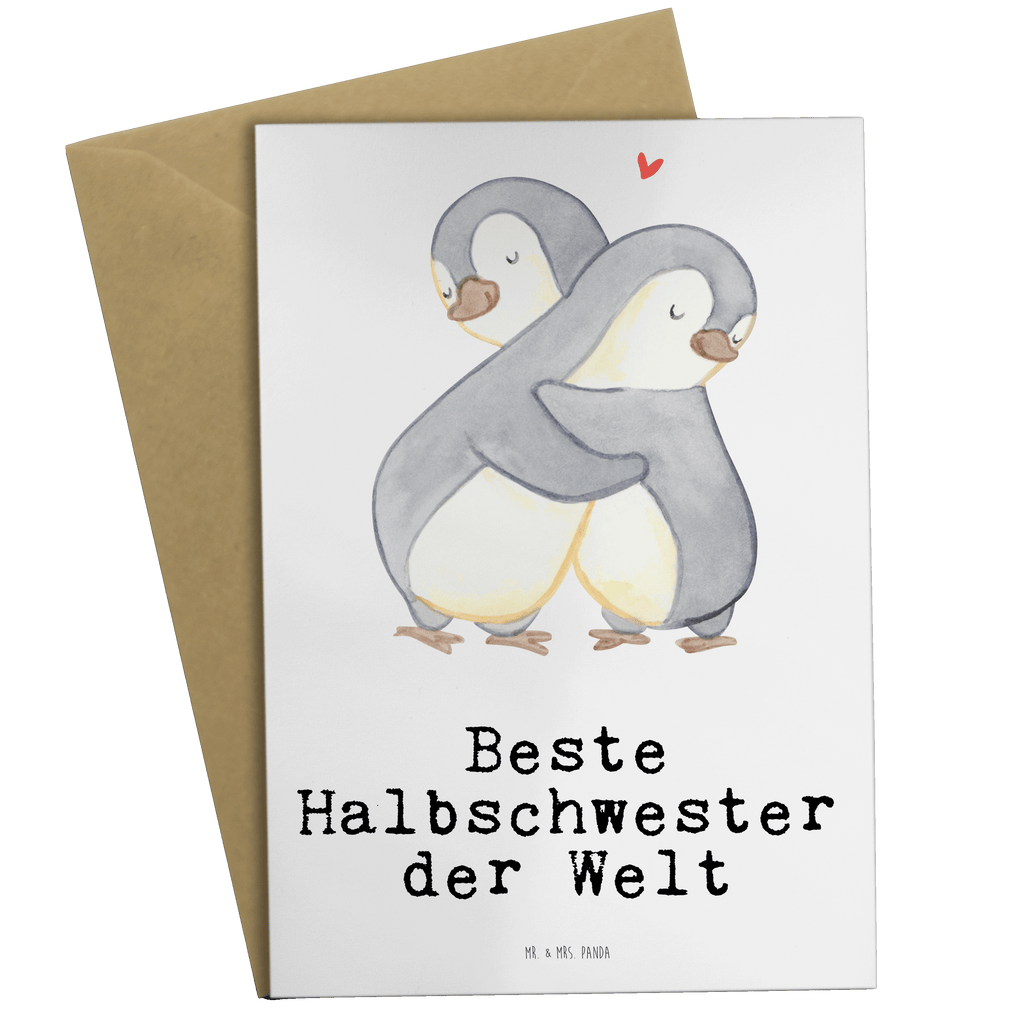 Grußkarte Pinguin Beste Halbschwester der Welt Grußkarte, Klappkarte, Einladungskarte, Glückwunschkarte, Hochzeitskarte, Geburtstagskarte, Karte, Ansichtskarten, für, Dankeschön, Geschenk, Schenken, Geburtstag, Geburtstagsgeschenk, Geschenkidee, Danke, Bedanken, Mitbringsel, Freude machen, Geschenktipp, Halbschwester, Stiefschwester, Stiefgeschwister, Schwestern, Schwester, Geschwister, Schwesterherz, Sister, Familie, Kleinigkeit, Beste, Tochter, Liebe, Kinder