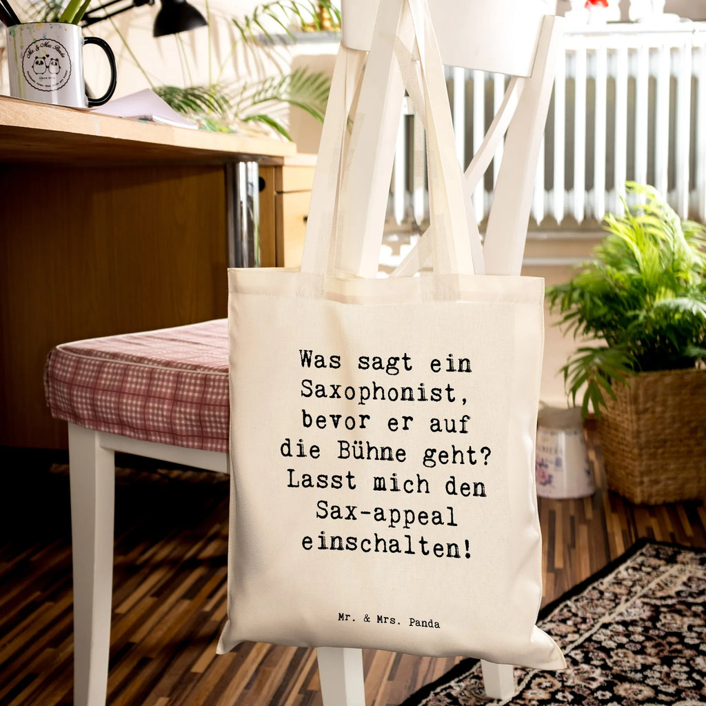Tote bag Saying Was sagt ein Saxophonist, bevor er auf die Bühne geht? Lasst mich den Sax-appeal einschalten! Beuteltasche, Beutel, Einkaufstasche, Jutebeutel, Stoffbeutel, Tasche, Shopper, Umhängetasche, Strandtasche, Schultertasche, Stofftasche, Tragetasche, Badetasche, Jutetasche, Einkaufstüte, Laptoptasche, Instrumente, Geschenke Musiker, Musikliebhaber