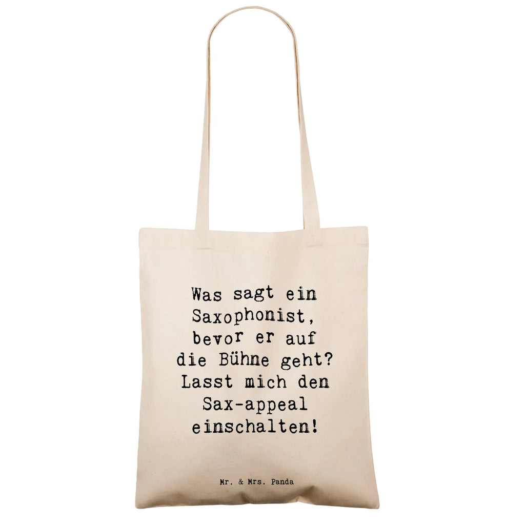 Tote bag Saying Was sagt ein Saxophonist, bevor er auf die Bühne geht? Lasst mich den Sax-appeal einschalten! Beuteltasche, Beutel, Einkaufstasche, Jutebeutel, Stoffbeutel, Tasche, Shopper, Umhängetasche, Strandtasche, Schultertasche, Stofftasche, Tragetasche, Badetasche, Jutetasche, Einkaufstüte, Laptoptasche, Instrumente, Geschenke Musiker, Musikliebhaber