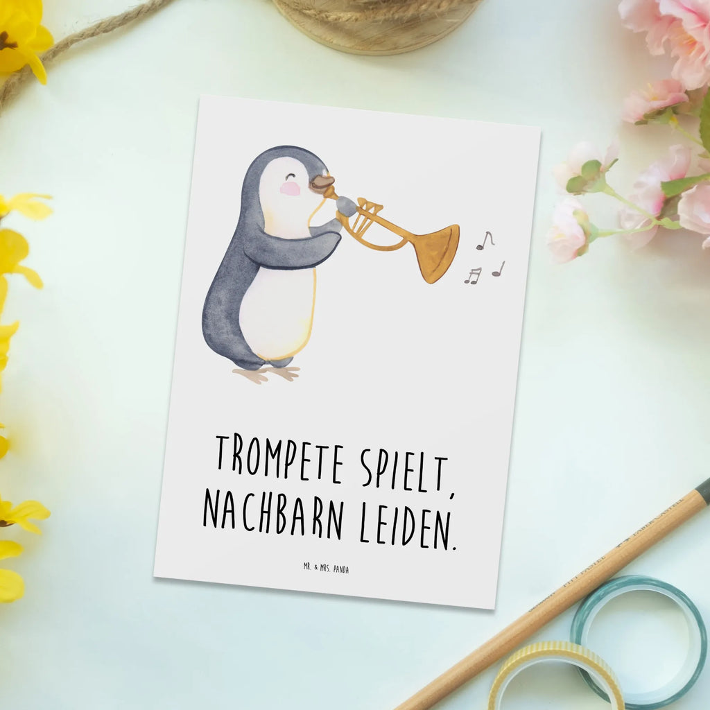 Postcard Trompete spielt, Nachbarn leiden. Postkarte, Karte, Geschenkkarte, Grußkarte, Einladung, Ansichtskarte, Geburtstagskarte, Einladungskarte, Dankeskarte, Ansichtskarten, Einladung Geburtstag, Einladungskarten Geburtstag, Instrumente, Geschenke Musiker, Musikliebhaber