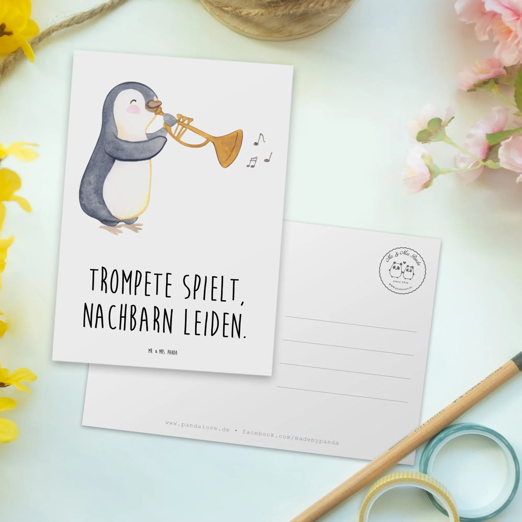 Postcard Trompete spielt, Nachbarn leiden. Postkarte, Karte, Geschenkkarte, Grußkarte, Einladung, Ansichtskarte, Geburtstagskarte, Einladungskarte, Dankeskarte, Ansichtskarten, Einladung Geburtstag, Einladungskarten Geburtstag, Instrumente, Geschenke Musiker, Musikliebhaber