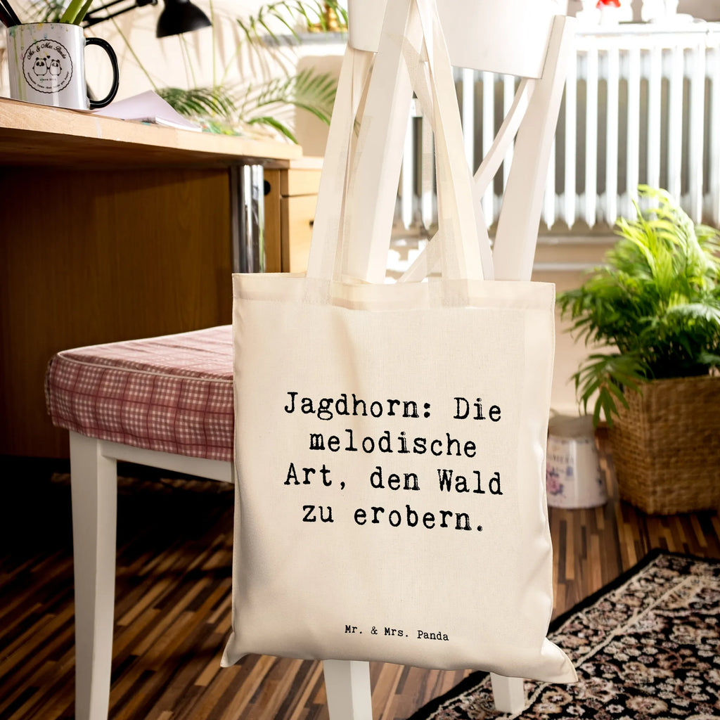 Tote bag Saying Jagdhorn: Die melodische Art, den Wald zu erobern. Beuteltasche, Beutel, Einkaufstasche, Jutebeutel, Stoffbeutel, Tasche, Shopper, Umhängetasche, Strandtasche, Schultertasche, Stofftasche, Tragetasche, Badetasche, Jutetasche, Einkaufstüte, Laptoptasche, Instrumente, Geschenke Musiker, Musikliebhaber