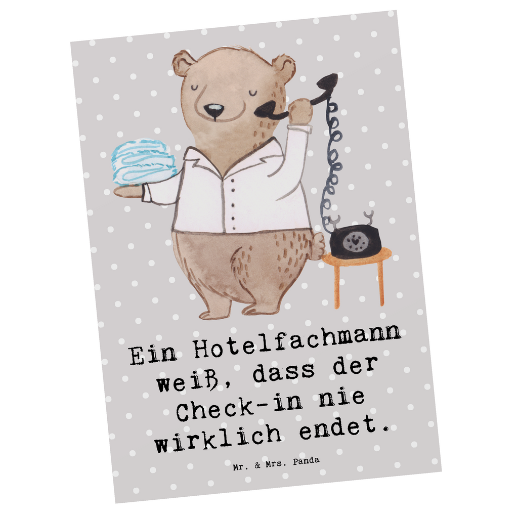 Postkarte Ein Hotelfachmann weiß, dass der Check-in nie wirklich endet. Postkarte, Karte, Geschenkkarte, Grußkarte, Einladung, Ansichtskarte, Geburtstagskarte, Einladungskarte, Dankeskarte, Ansichtskarten, Einladung Geburtstag, Einladungskarten Geburtstag, Beruf, Ausbildung, Jubiläum, Abschied, Rente, Kollege, Kollegin, Geschenk, Schenken, Arbeitskollege, Mitarbeiter, Firma, Danke, Dankeschön