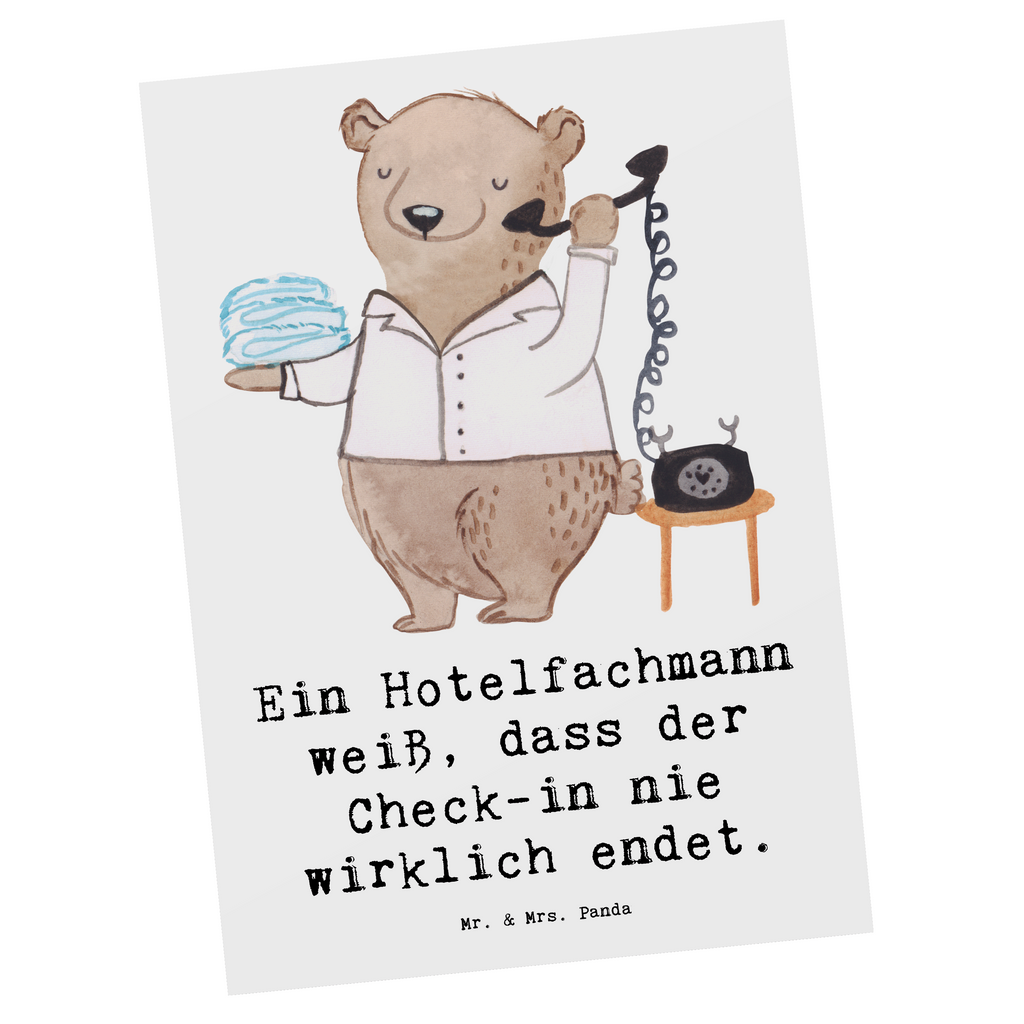 Postkarte Ein Hotelfachmann weiß, dass der Check-in nie wirklich endet. Postkarte, Karte, Geschenkkarte, Grußkarte, Einladung, Ansichtskarte, Geburtstagskarte, Einladungskarte, Dankeskarte, Ansichtskarten, Einladung Geburtstag, Einladungskarten Geburtstag, Beruf, Ausbildung, Jubiläum, Abschied, Rente, Kollege, Kollegin, Geschenk, Schenken, Arbeitskollege, Mitarbeiter, Firma, Danke, Dankeschön