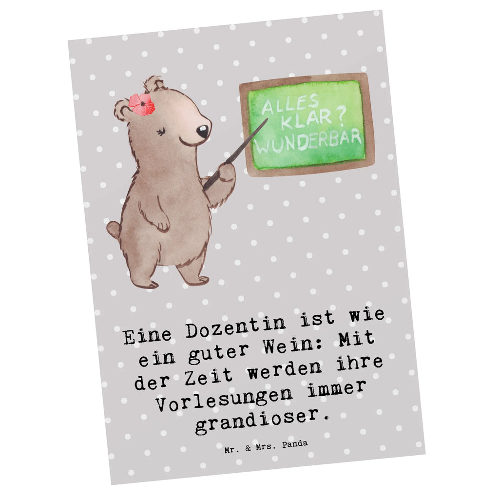 Postkarte Eine Dozentin ist wie ein guter Wein: Mit der Zeit werden ihre Vorlesungen immer grandioser. Postkarte, Karte, Geschenkkarte, Grußkarte, Einladung, Ansichtskarte, Geburtstagskarte, Einladungskarte, Dankeskarte, Ansichtskarten, Einladung Geburtstag, Einladungskarten Geburtstag, Beruf, Ausbildung, Jubiläum, Abschied, Rente, Kollege, Kollegin, Geschenk, Schenken, Arbeitskollege, Mitarbeiter, Firma, Danke, Dankeschön