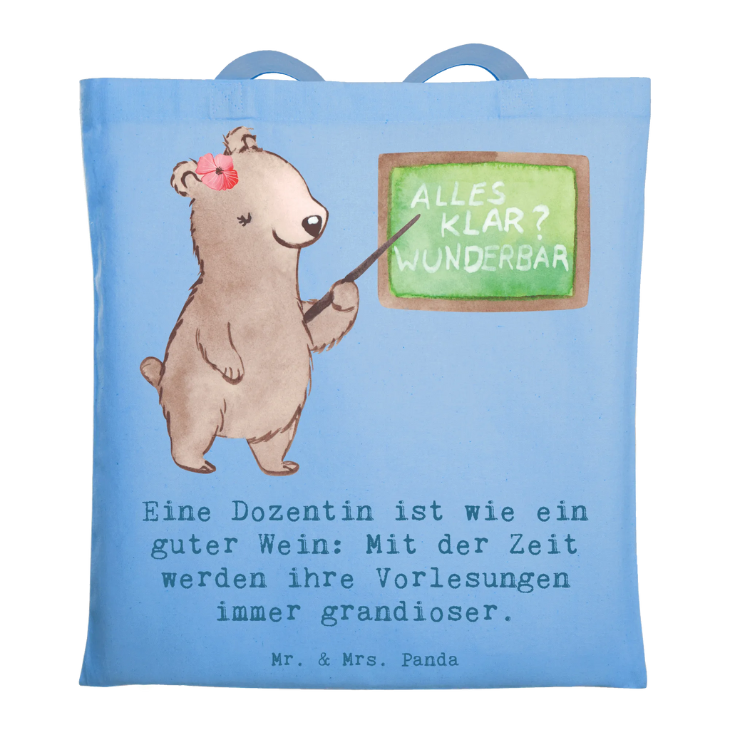 Tragetasche Eine Dozentin ist wie ein guter Wein: Mit der Zeit werden ihre Vorlesungen immer grandioser. Beuteltasche, Beutel, Einkaufstasche, Jutebeutel, Stoffbeutel, Tasche, Shopper, Umhängetasche, Strandtasche, Schultertasche, Stofftasche, Tragetasche, Badetasche, Jutetasche, Einkaufstüte, Laptoptasche, Beruf, Ausbildung, Jubiläum, Abschied, Rente, Kollege, Kollegin, Geschenk, Schenken, Arbeitskollege, Mitarbeiter, Firma, Danke, Dankeschön