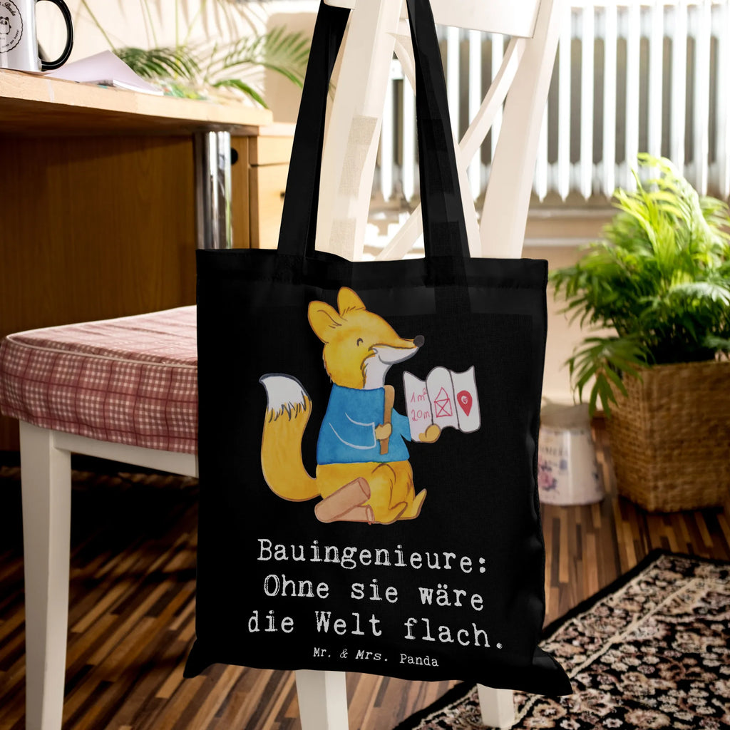 Tragetasche Bauingenieure: Ohne sie wäre die Welt flach. Beuteltasche, Beutel, Einkaufstasche, Jutebeutel, Stoffbeutel, Tasche, Shopper, Umhängetasche, Strandtasche, Schultertasche, Stofftasche, Tragetasche, Badetasche, Jutetasche, Einkaufstüte, Laptoptasche, Beruf, Ausbildung, Jubiläum, Abschied, Rente, Kollege, Kollegin, Geschenk, Schenken, Arbeitskollege, Mitarbeiter, Firma, Danke, Dankeschön