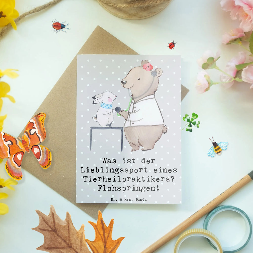 Greetings card Was ist der Lieblingssport eines Tierheilpraktikers? Flohspringen! Grußkarte, Klappkarte, Einladungskarte, Glückwunschkarte, Hochzeitskarte, Geburtstagskarte, Karte, Ansichtskarten, Beruf, Ausbildung, Jubiläum, Abschied, Rente, Kollege, Kollegin, Geschenk, Schenken, Arbeitskollege, Mitarbeiter, Firma, Danke, Dankeschön