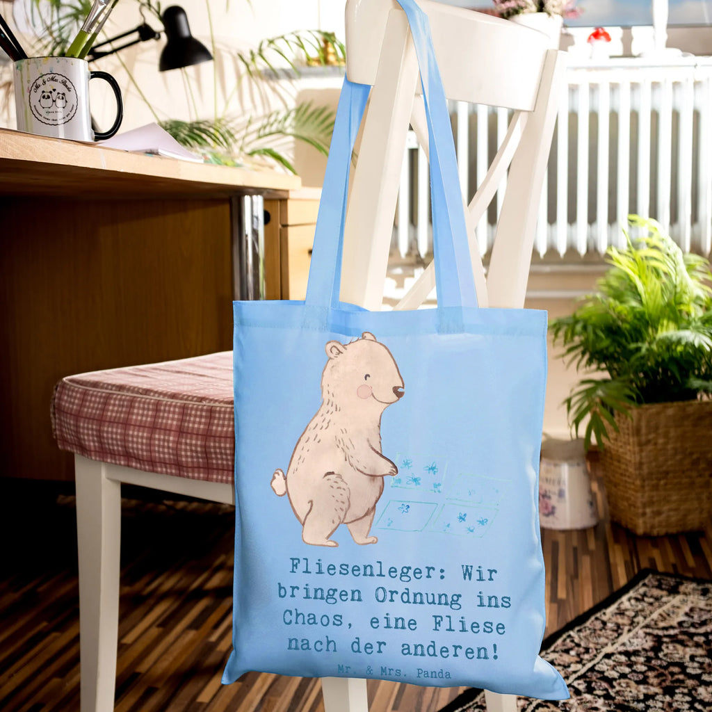 Tragetasche Fliesenleger: Wir bringen Ordnung ins Chaos, eine Fliese nach der anderen! Beuteltasche, Beutel, Einkaufstasche, Jutebeutel, Stoffbeutel, Tasche, Shopper, Umhängetasche, Strandtasche, Schultertasche, Stofftasche, Tragetasche, Badetasche, Jutetasche, Einkaufstüte, Laptoptasche, Beruf, Ausbildung, Jubiläum, Abschied, Rente, Kollege, Kollegin, Geschenk, Schenken, Arbeitskollege, Mitarbeiter, Firma, Danke, Dankeschön