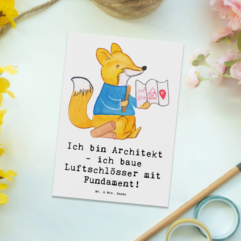 Postkarte Ich bin Architekt - ich baue Luftschlösser mit Fundament! Postkarte, Karte, Geschenkkarte, Grußkarte, Einladung, Ansichtskarte, Geburtstagskarte, Einladungskarte, Dankeskarte, Ansichtskarten, Einladung Geburtstag, Einladungskarten Geburtstag, Beruf, Ausbildung, Jubiläum, Abschied, Rente, Kollege, Kollegin, Geschenk, Schenken, Arbeitskollege, Mitarbeiter, Firma, Danke, Dankeschön