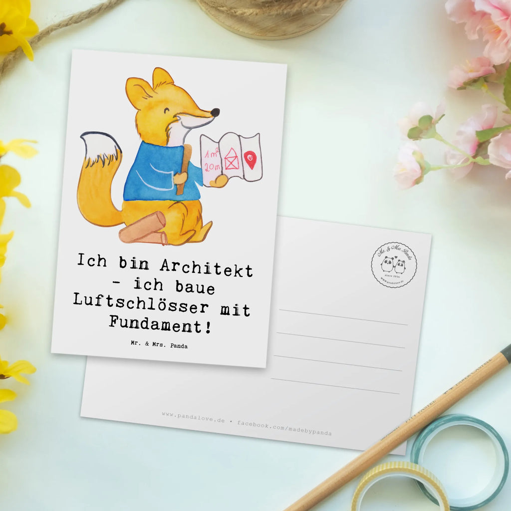 Postkarte Ich bin Architekt - ich baue Luftschlösser mit Fundament! Postkarte, Karte, Geschenkkarte, Grußkarte, Einladung, Ansichtskarte, Geburtstagskarte, Einladungskarte, Dankeskarte, Ansichtskarten, Einladung Geburtstag, Einladungskarten Geburtstag, Beruf, Ausbildung, Jubiläum, Abschied, Rente, Kollege, Kollegin, Geschenk, Schenken, Arbeitskollege, Mitarbeiter, Firma, Danke, Dankeschön