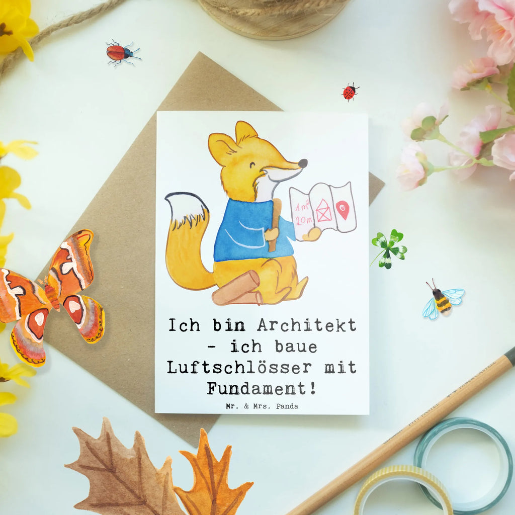 Grußkarte Ich bin Architekt - ich baue Luftschlösser mit Fundament! Grußkarte, Klappkarte, Einladungskarte, Glückwunschkarte, Hochzeitskarte, Geburtstagskarte, Karte, Ansichtskarten, Beruf, Ausbildung, Jubiläum, Abschied, Rente, Kollege, Kollegin, Geschenk, Schenken, Arbeitskollege, Mitarbeiter, Firma, Danke, Dankeschön