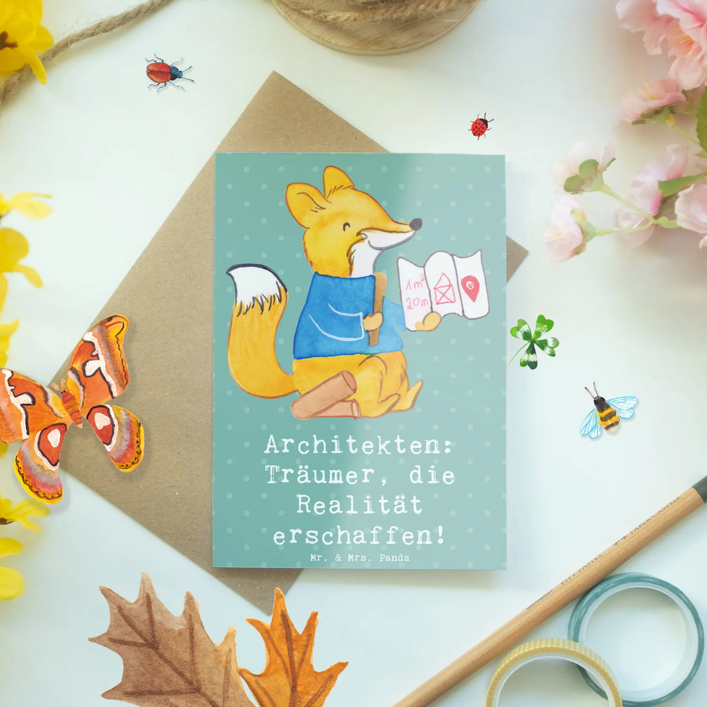 Grußkarte Architekten: Träumer, die Realität erschaffen! Grußkarte, Klappkarte, Einladungskarte, Glückwunschkarte, Hochzeitskarte, Geburtstagskarte, Karte, Ansichtskarten, Beruf, Ausbildung, Jubiläum, Abschied, Rente, Kollege, Kollegin, Geschenk, Schenken, Arbeitskollege, Mitarbeiter, Firma, Danke, Dankeschön