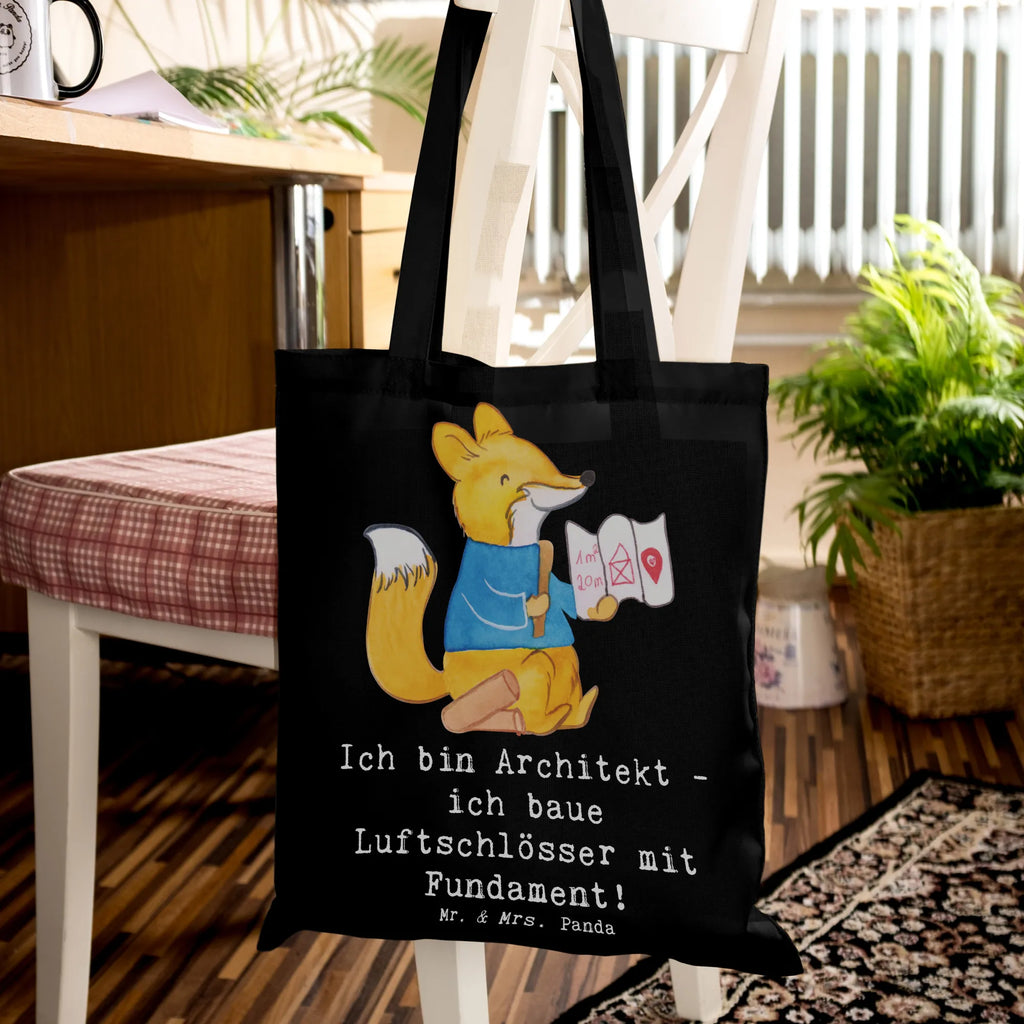 Tragetasche Ich bin Architekt - ich baue Luftschlösser mit Fundament! Beuteltasche, Beutel, Einkaufstasche, Jutebeutel, Stoffbeutel, Tasche, Shopper, Umhängetasche, Strandtasche, Schultertasche, Stofftasche, Tragetasche, Badetasche, Jutetasche, Einkaufstüte, Laptoptasche, Beruf, Ausbildung, Jubiläum, Abschied, Rente, Kollege, Kollegin, Geschenk, Schenken, Arbeitskollege, Mitarbeiter, Firma, Danke, Dankeschön