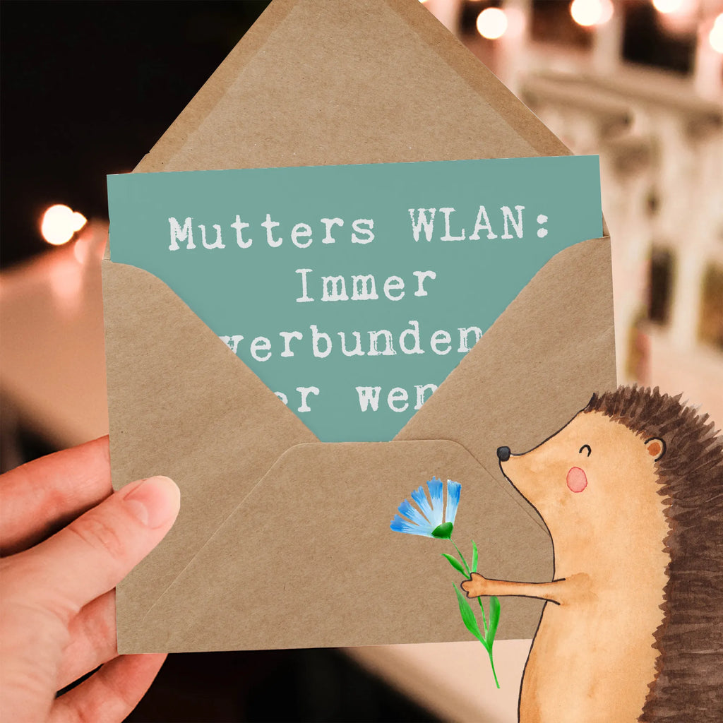 Deluxe Karte Spruch Mutters WLAN Karte, Grußkarte, Klappkarte, Einladungskarte, Glückwunschkarte, Hochzeitskarte, Geburtstagskarte, Hochwertige Grußkarte, Hochwertige Klappkarte, Familie, Vatertag, Muttertag, Bruder, Schwester, Mama, Papa, Oma, Opa