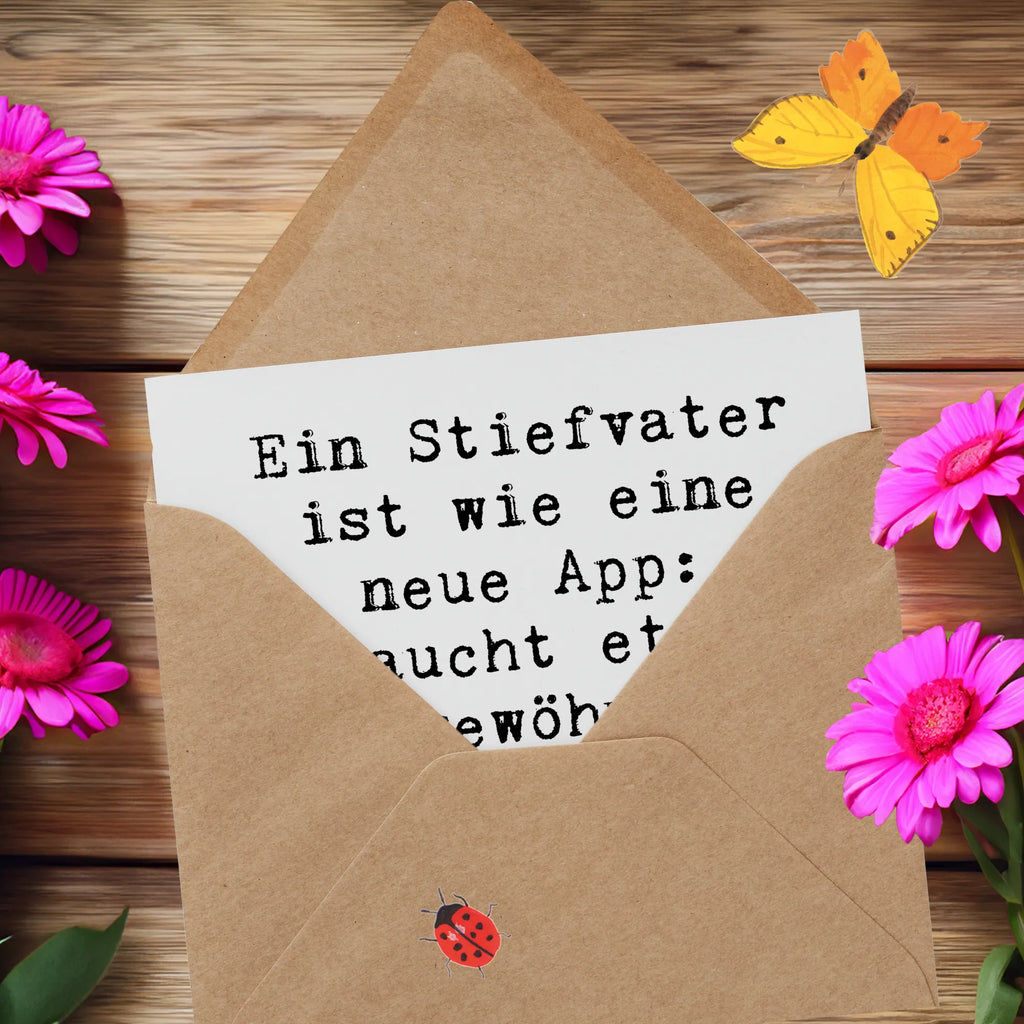 Deluxe Karte Spruch Stiefvater Liebe Karte, Grußkarte, Klappkarte, Einladungskarte, Glückwunschkarte, Hochzeitskarte, Geburtstagskarte, Hochwertige Grußkarte, Hochwertige Klappkarte, Familie, Vatertag, Muttertag, Bruder, Schwester, Mama, Papa, Oma, Opa