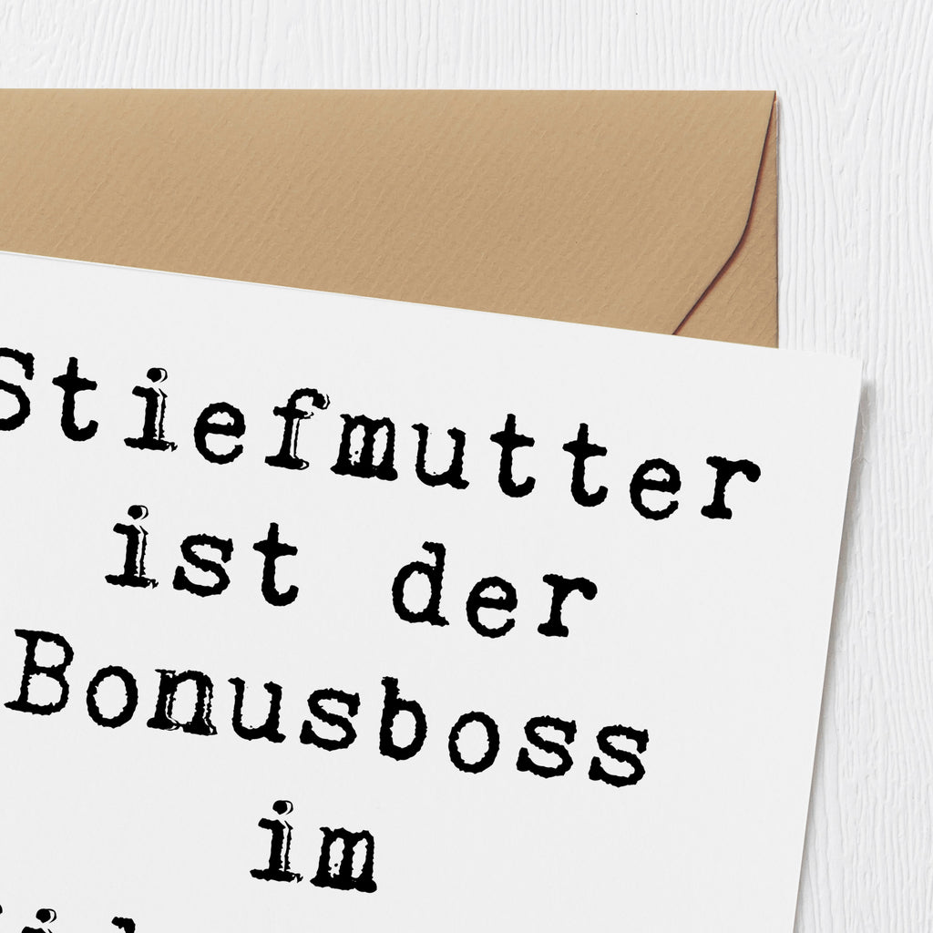 Deluxe Karte Spruch Stiefmutter Bonusboss Karte, Grußkarte, Klappkarte, Einladungskarte, Glückwunschkarte, Hochzeitskarte, Geburtstagskarte, Hochwertige Grußkarte, Hochwertige Klappkarte, Familie, Vatertag, Muttertag, Bruder, Schwester, Mama, Papa, Oma, Opa