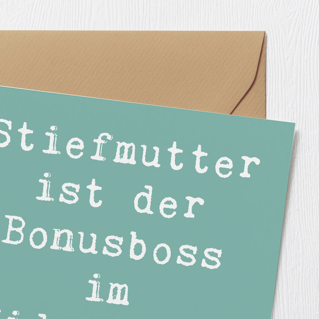 Deluxe Karte Spruch Stiefmutter Bonusboss Karte, Grußkarte, Klappkarte, Einladungskarte, Glückwunschkarte, Hochzeitskarte, Geburtstagskarte, Hochwertige Grußkarte, Hochwertige Klappkarte, Familie, Vatertag, Muttertag, Bruder, Schwester, Mama, Papa, Oma, Opa