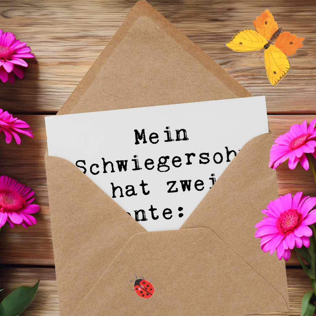 Deluxe Karte Spruch Schwiegersohn Talente Karte, Grußkarte, Klappkarte, Einladungskarte, Glückwunschkarte, Hochzeitskarte, Geburtstagskarte, Hochwertige Grußkarte, Hochwertige Klappkarte, Familie, Vatertag, Muttertag, Bruder, Schwester, Mama, Papa, Oma, Opa