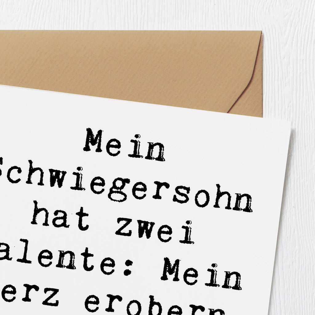 Deluxe Karte Spruch Schwiegersohn Talente Karte, Grußkarte, Klappkarte, Einladungskarte, Glückwunschkarte, Hochzeitskarte, Geburtstagskarte, Hochwertige Grußkarte, Hochwertige Klappkarte, Familie, Vatertag, Muttertag, Bruder, Schwester, Mama, Papa, Oma, Opa