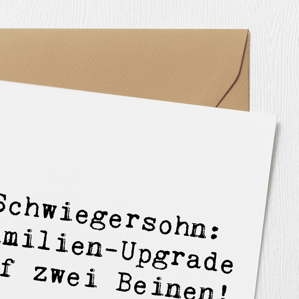 Deluxe Karte Spruch Schwiegersohn Upgrade Karte, Grußkarte, Klappkarte, Einladungskarte, Glückwunschkarte, Hochzeitskarte, Geburtstagskarte, Hochwertige Grußkarte, Hochwertige Klappkarte, Familie, Vatertag, Muttertag, Bruder, Schwester, Mama, Papa, Oma, Opa