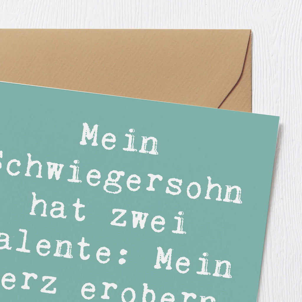 Deluxe Karte Spruch Schwiegersohn Talente Karte, Grußkarte, Klappkarte, Einladungskarte, Glückwunschkarte, Hochzeitskarte, Geburtstagskarte, Hochwertige Grußkarte, Hochwertige Klappkarte, Familie, Vatertag, Muttertag, Bruder, Schwester, Mama, Papa, Oma, Opa