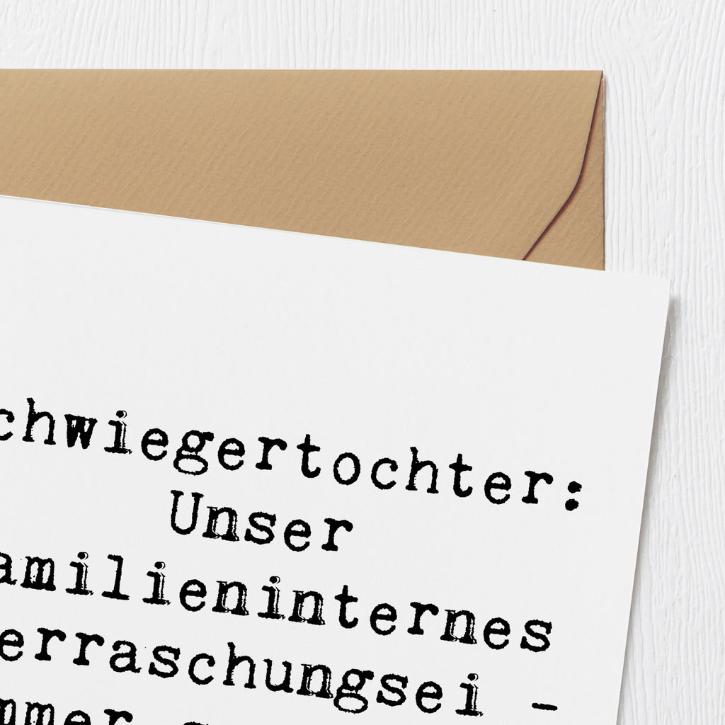 Deluxe Karte Spruch Überraschungs-Schwiegertochter Karte, Grußkarte, Klappkarte, Einladungskarte, Glückwunschkarte, Hochzeitskarte, Geburtstagskarte, Hochwertige Grußkarte, Hochwertige Klappkarte, Familie, Vatertag, Muttertag, Bruder, Schwester, Mama, Papa, Oma, Opa