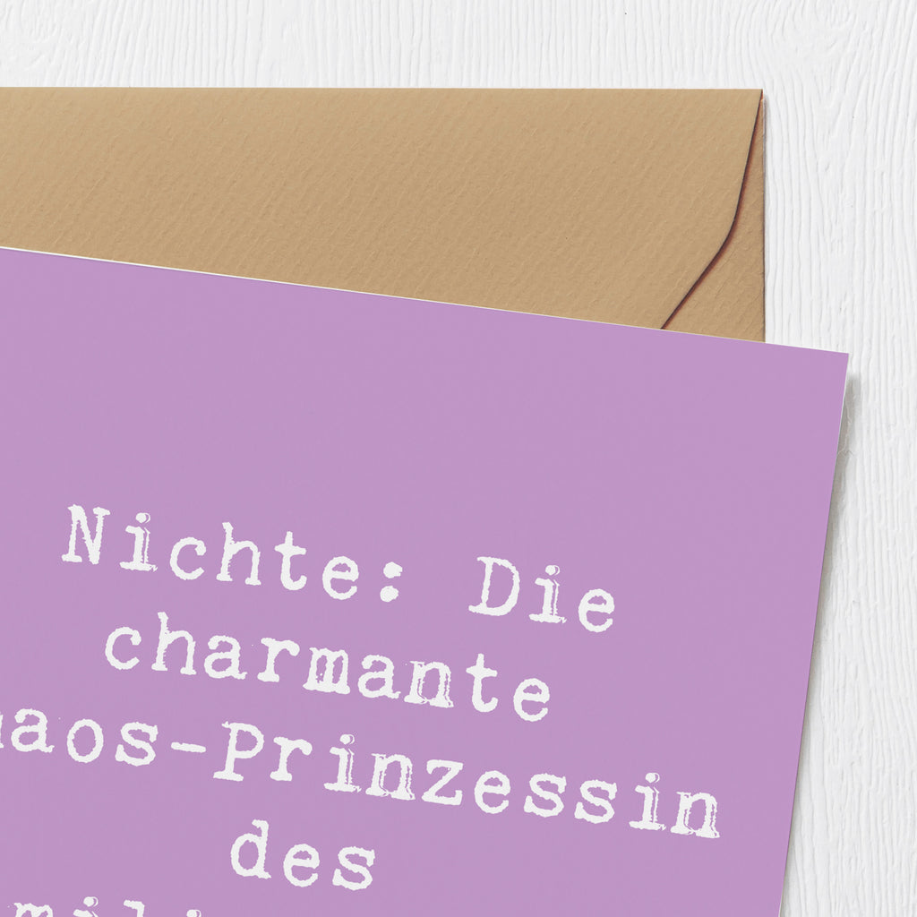 Deluxe Karte Spruch Nichte Chaos-Prinzessin Karte, Grußkarte, Klappkarte, Einladungskarte, Glückwunschkarte, Hochzeitskarte, Geburtstagskarte, Hochwertige Grußkarte, Hochwertige Klappkarte, Familie, Vatertag, Muttertag, Bruder, Schwester, Mama, Papa, Oma, Opa