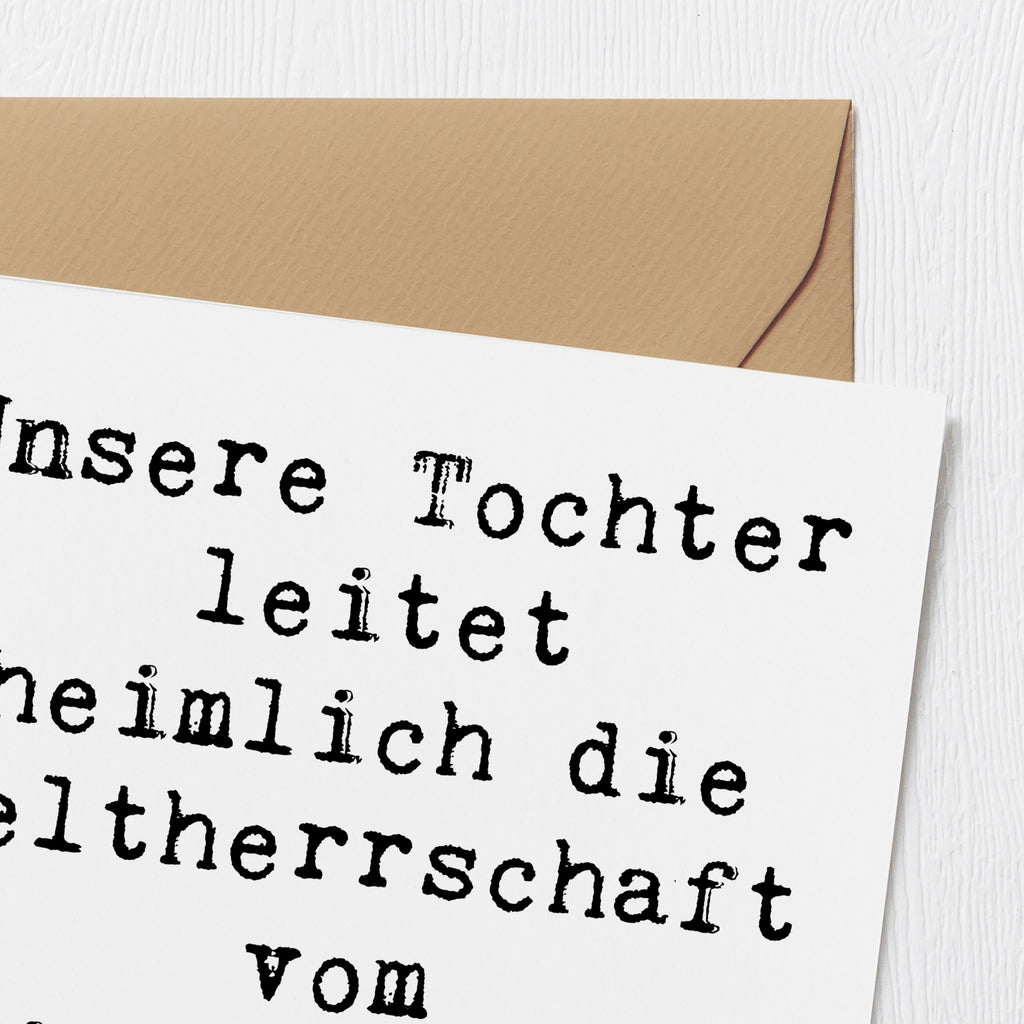 Deluxe Karte Spruch Tochter Weltherrschaft Karte, Grußkarte, Klappkarte, Einladungskarte, Glückwunschkarte, Hochzeitskarte, Geburtstagskarte, Hochwertige Grußkarte, Hochwertige Klappkarte, Familie, Vatertag, Muttertag, Bruder, Schwester, Mama, Papa, Oma, Opa