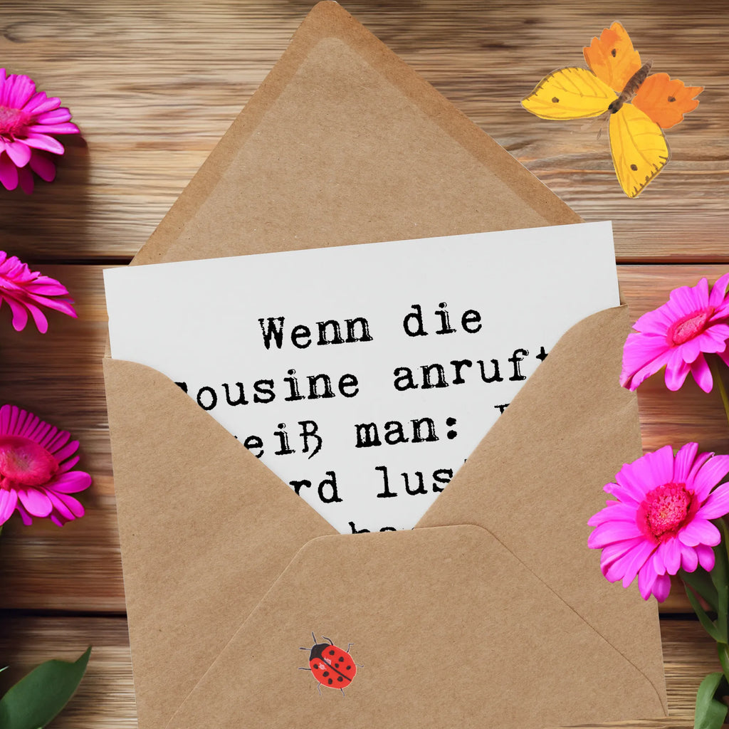 Deluxe Karte Spruch Cousine Abenteuer Karte, Grußkarte, Klappkarte, Einladungskarte, Glückwunschkarte, Hochzeitskarte, Geburtstagskarte, Hochwertige Grußkarte, Hochwertige Klappkarte, Familie, Vatertag, Muttertag, Bruder, Schwester, Mama, Papa, Oma, Opa