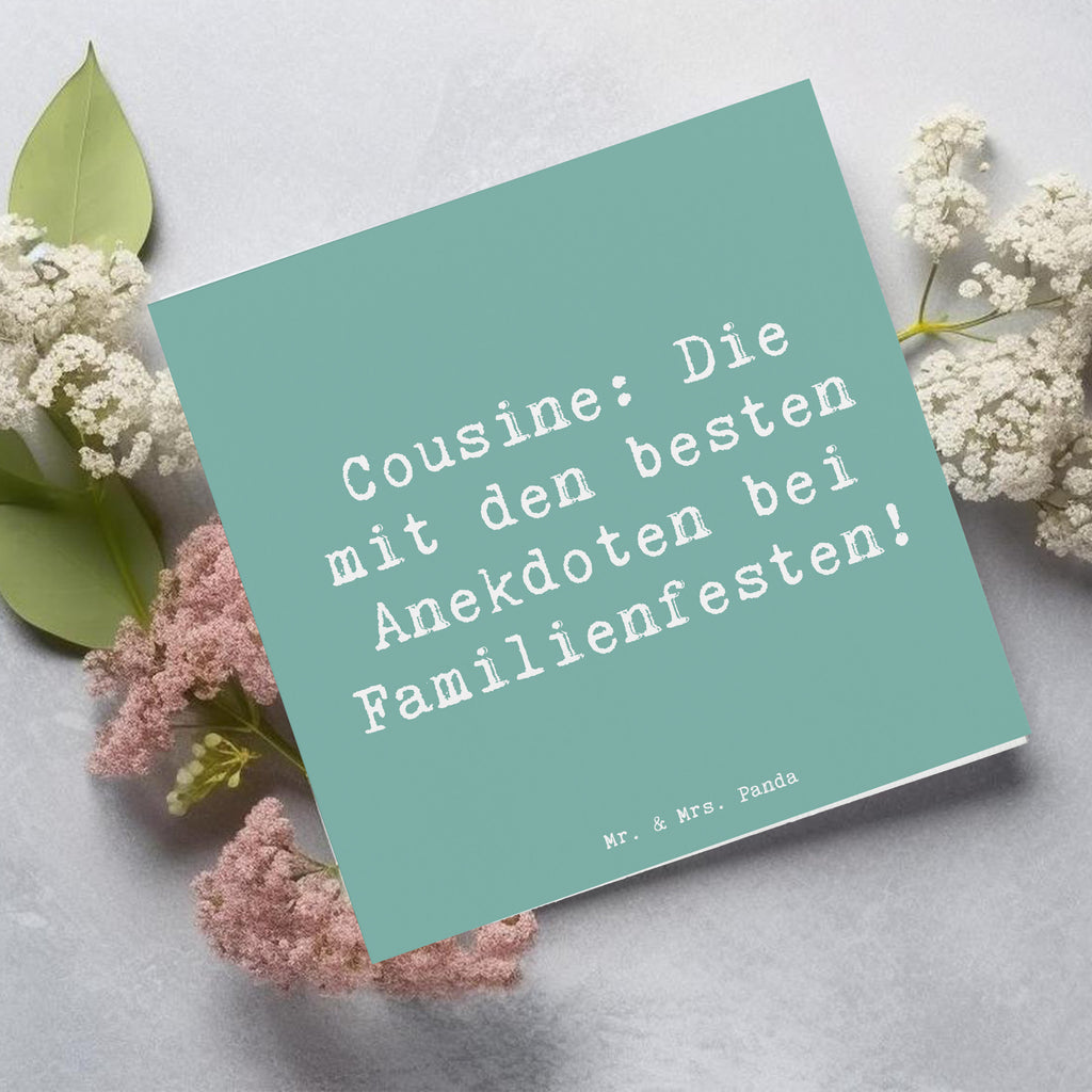 Deluxe Karte Spruch Cousine Anekdoten Karte, Grußkarte, Klappkarte, Einladungskarte, Glückwunschkarte, Hochzeitskarte, Geburtstagskarte, Hochwertige Grußkarte, Hochwertige Klappkarte, Familie, Vatertag, Muttertag, Bruder, Schwester, Mama, Papa, Oma, Opa