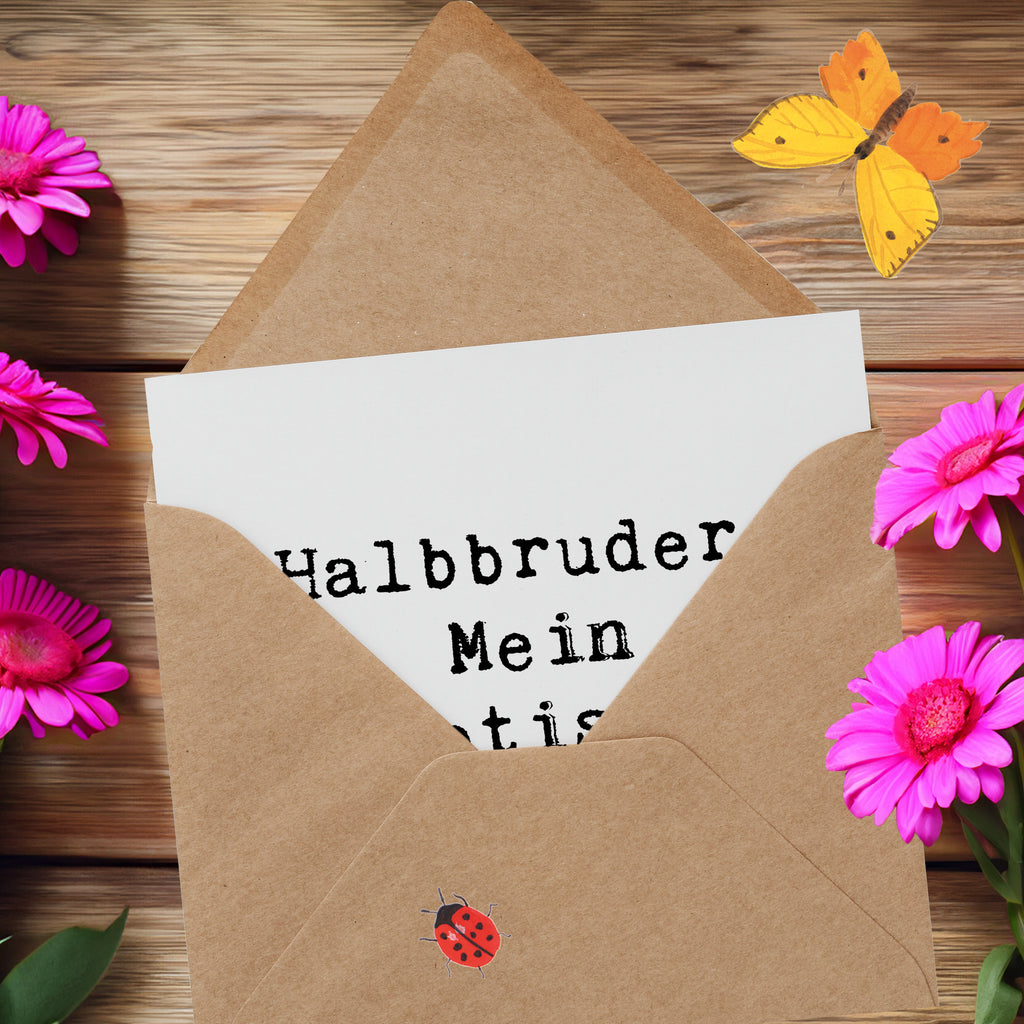 Deluxe Karte Spruch Halbbruder Chaos Karte, Grußkarte, Klappkarte, Einladungskarte, Glückwunschkarte, Hochzeitskarte, Geburtstagskarte, Hochwertige Grußkarte, Hochwertige Klappkarte, Familie, Vatertag, Muttertag, Bruder, Schwester, Mama, Papa, Oma, Opa