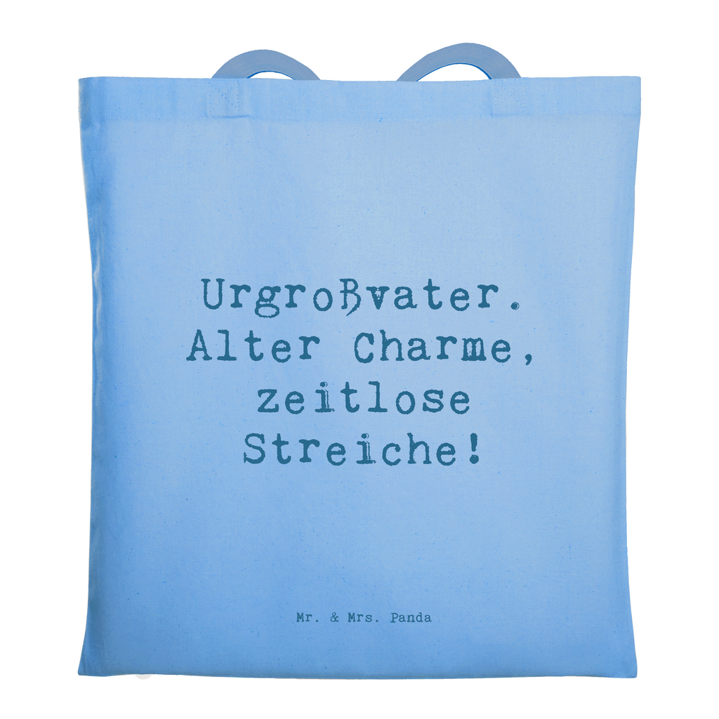 Tragetasche Spruch Urgroßvater Charme Beuteltasche, Beutel, Einkaufstasche, Jutebeutel, Stoffbeutel, Tasche, Shopper, Umhängetasche, Strandtasche, Schultertasche, Stofftasche, Tragetasche, Badetasche, Jutetasche, Einkaufstüte, Laptoptasche, Familie, Vatertag, Muttertag, Bruder, Schwester, Mama, Papa, Oma, Opa