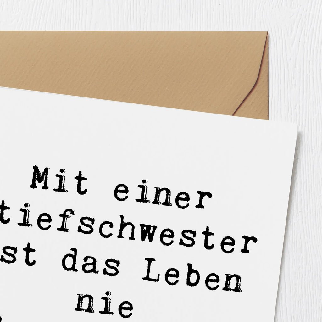 Deluxe Karte Spruch Stiefschwester Abenteuer Karte, Grußkarte, Klappkarte, Einladungskarte, Glückwunschkarte, Hochzeitskarte, Geburtstagskarte, Hochwertige Grußkarte, Hochwertige Klappkarte, Familie, Vatertag, Muttertag, Bruder, Schwester, Mama, Papa, Oma, Opa