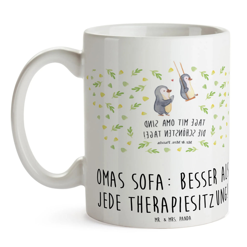 Tasse Omas Sofa: besser als jede Therapiesitzung! Tasse, Kaffeetasse, Teetasse, Becher, Kaffeebecher, Teebecher, Keramiktasse, Porzellantasse, Büro Tasse, Geschenk Tasse, Tasse Sprüche, Tasse Motive, Kaffeetassen, Tasse bedrucken, Designer Tasse, Cappuccino Tassen, Schöne Teetassen, Familie, Vatertag, Muttertag, Bruder, Schwester, Mama, Papa, Oma, Opa