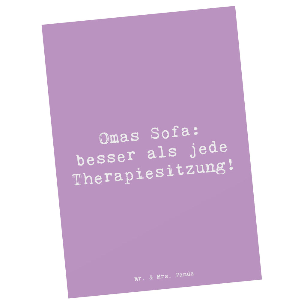 Postkarte Spruch Omas Sofa: besser als jede Therapiesitzung! Postkarte, Karte, Geschenkkarte, Grußkarte, Einladung, Ansichtskarte, Geburtstagskarte, Einladungskarte, Dankeskarte, Ansichtskarten, Einladung Geburtstag, Einladungskarten Geburtstag, Familie, Vatertag, Muttertag, Bruder, Schwester, Mama, Papa, Oma, Opa