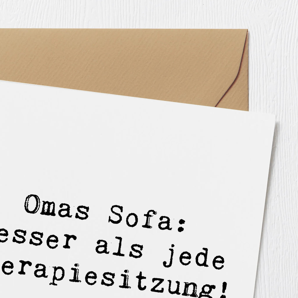 Deluxe Karte Spruch Omas Sofa: besser als jede Therapiesitzung! Karte, Grußkarte, Klappkarte, Einladungskarte, Glückwunschkarte, Hochzeitskarte, Geburtstagskarte, Hochwertige Grußkarte, Hochwertige Klappkarte, Familie, Vatertag, Muttertag, Bruder, Schwester, Mama, Papa, Oma, Opa