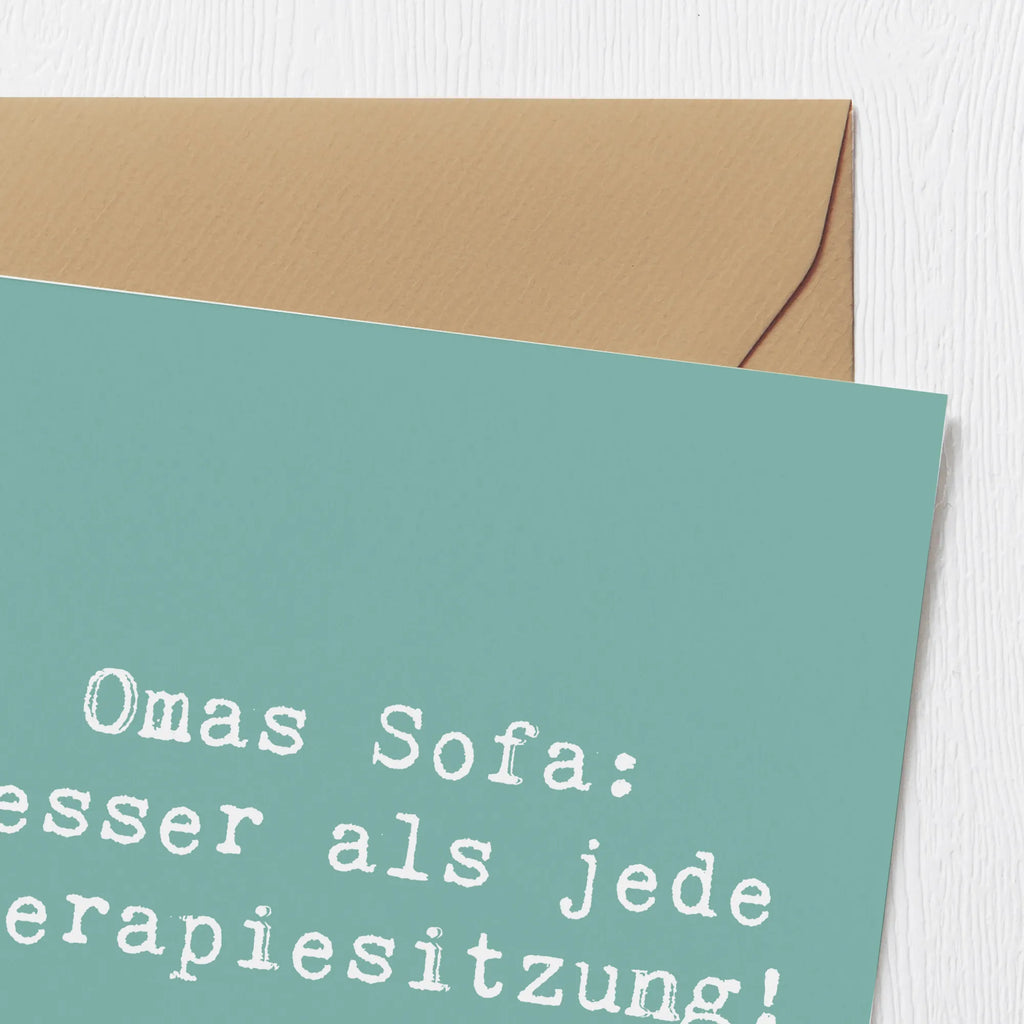 Deluxe Karte Spruch Omas Sofa: besser als jede Therapiesitzung! Karte, Grußkarte, Klappkarte, Einladungskarte, Glückwunschkarte, Hochzeitskarte, Geburtstagskarte, Hochwertige Grußkarte, Hochwertige Klappkarte, Familie, Vatertag, Muttertag, Bruder, Schwester, Mama, Papa, Oma, Opa