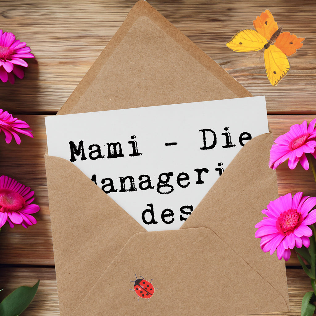 Deluxe Karte Spruch Mami Managerin Karte, Grußkarte, Klappkarte, Einladungskarte, Glückwunschkarte, Hochzeitskarte, Geburtstagskarte, Hochwertige Grußkarte, Hochwertige Klappkarte, Familie, Vatertag, Muttertag, Bruder, Schwester, Mama, Papa, Oma, Opa