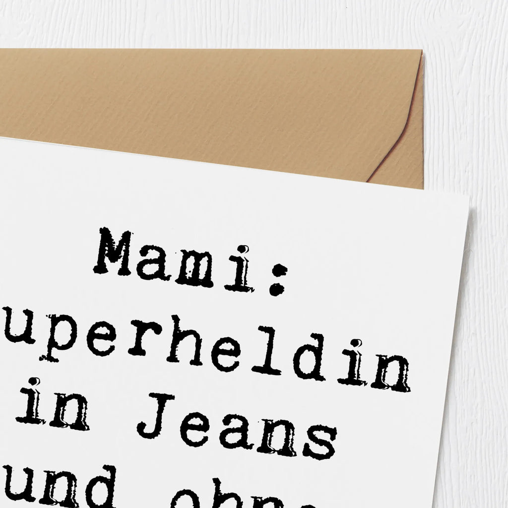 Deluxe Karte Spruch Mami Superheldin Karte, Grußkarte, Klappkarte, Einladungskarte, Glückwunschkarte, Hochzeitskarte, Geburtstagskarte, Hochwertige Grußkarte, Hochwertige Klappkarte, Familie, Vatertag, Muttertag, Bruder, Schwester, Mama, Papa, Oma, Opa