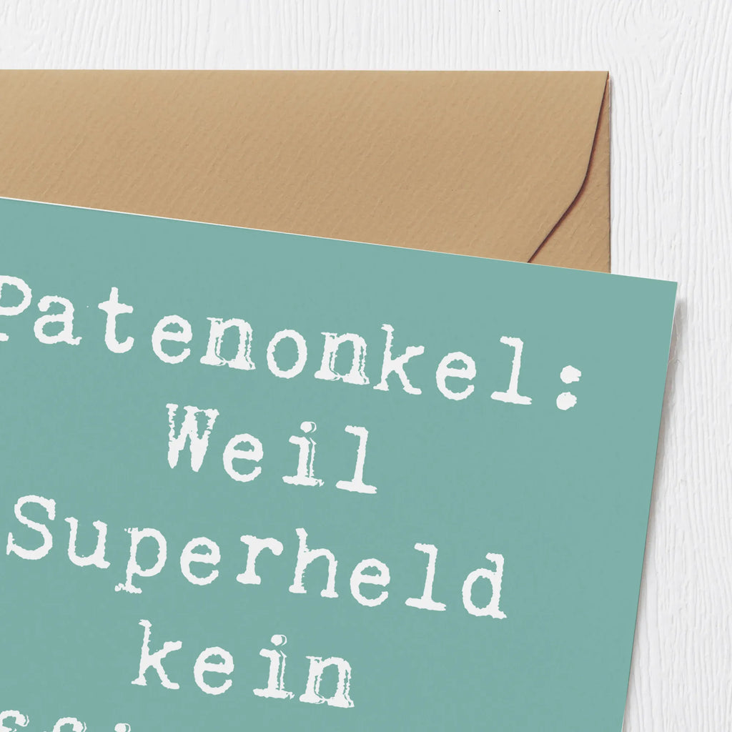 Deluxe Karte Spruch Patenonkel Superheld Karte, Grußkarte, Klappkarte, Einladungskarte, Glückwunschkarte, Hochzeitskarte, Geburtstagskarte, Hochwertige Grußkarte, Hochwertige Klappkarte, Familie, Vatertag, Muttertag, Bruder, Schwester, Mama, Papa, Oma, Opa