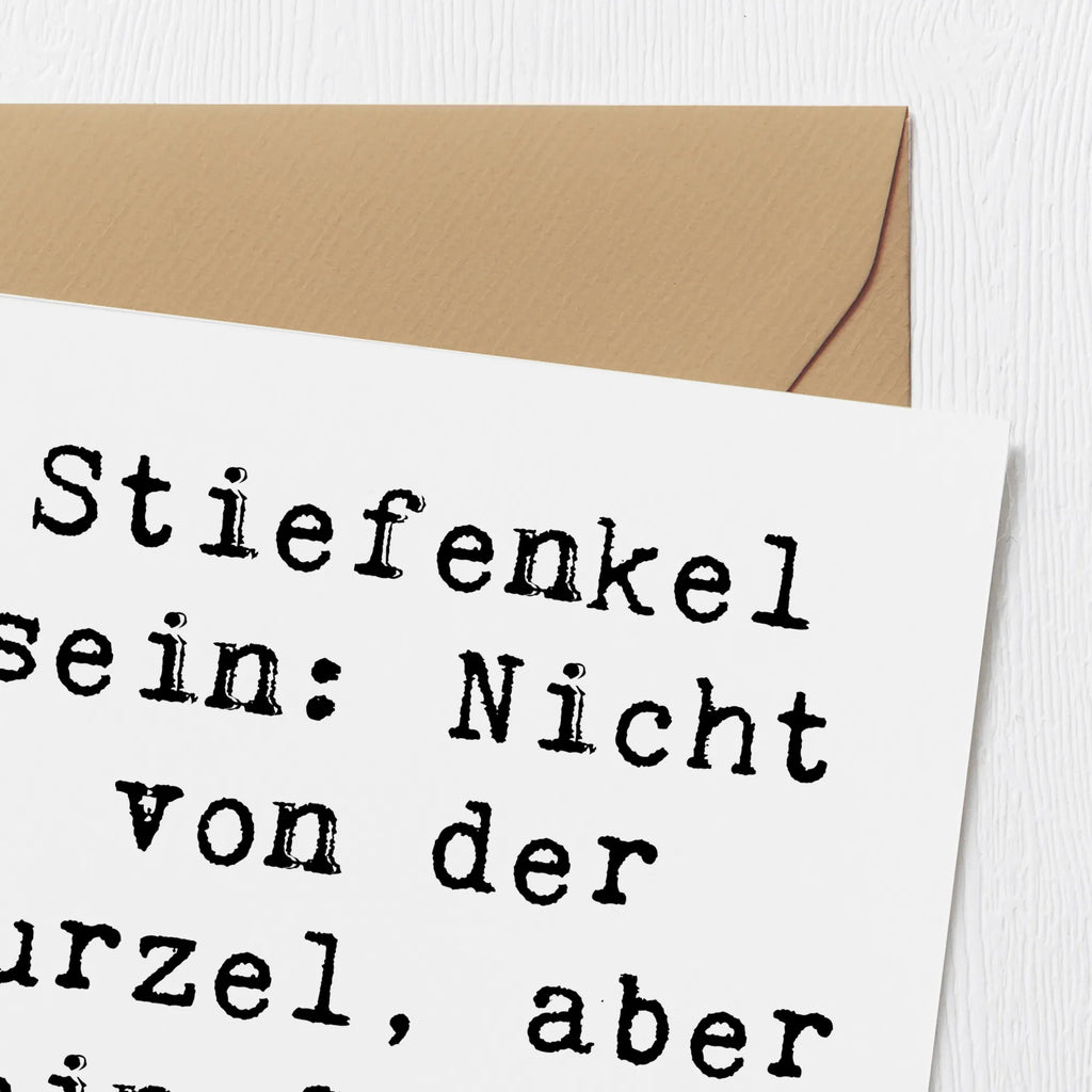 Deluxe Karte Spruch Stiefenkel Karte, Grußkarte, Klappkarte, Einladungskarte, Glückwunschkarte, Hochzeitskarte, Geburtstagskarte, Hochwertige Grußkarte, Hochwertige Klappkarte, Familie, Vatertag, Muttertag, Bruder, Schwester, Mama, Papa, Oma, Opa