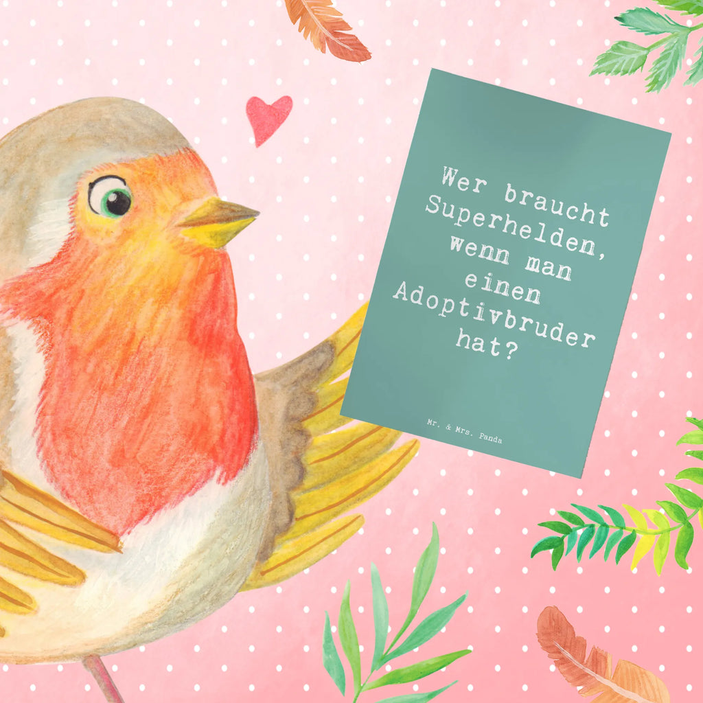 Greetings card Saying Wer braucht Superhelden, wenn man einen Adoptivbruder hat? Grußkarte, Klappkarte, Einladungskarte, Glückwunschkarte, Hochzeitskarte, Geburtstagskarte, Karte, Ansichtskarten, Familie, Vatertag, Muttertag, Bruder, Schwester, Mama, Papa, Oma, Opa