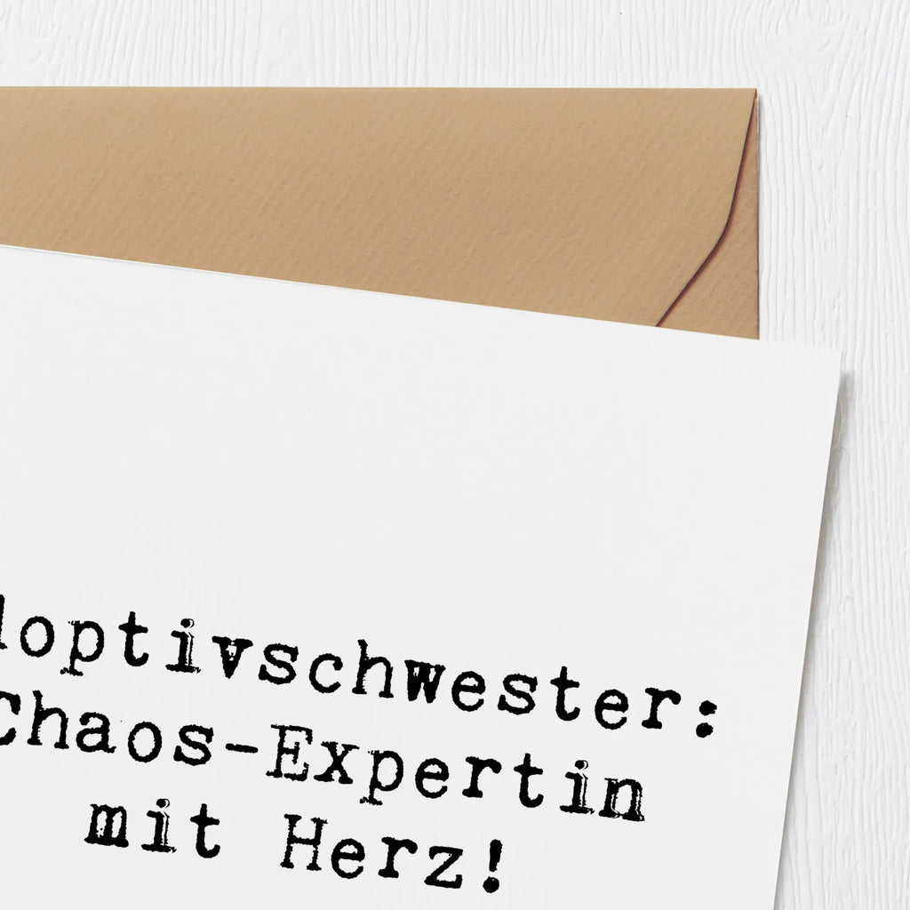 Deluxe Karte Spruch Adoptivschwester Chaos Karte, Grußkarte, Klappkarte, Einladungskarte, Glückwunschkarte, Hochzeitskarte, Geburtstagskarte, Hochwertige Grußkarte, Hochwertige Klappkarte, Familie, Vatertag, Muttertag, Bruder, Schwester, Mama, Papa, Oma, Opa