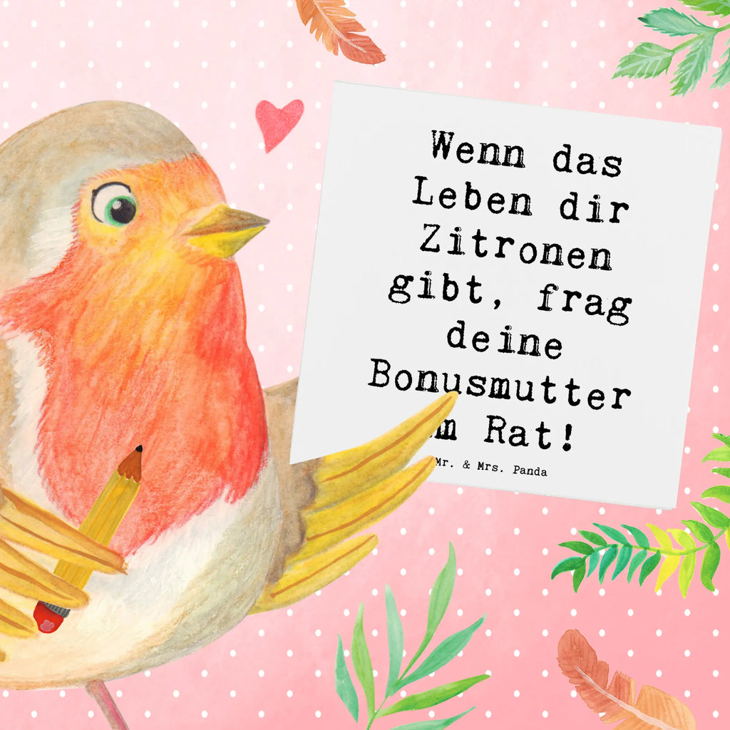 Deluxe Karte Spruch Rat bei Bonusmutter Karte, Grußkarte, Klappkarte, Einladungskarte, Glückwunschkarte, Hochzeitskarte, Geburtstagskarte, Hochwertige Grußkarte, Hochwertige Klappkarte, Familie, Vatertag, Muttertag, Bruder, Schwester, Mama, Papa, Oma, Opa