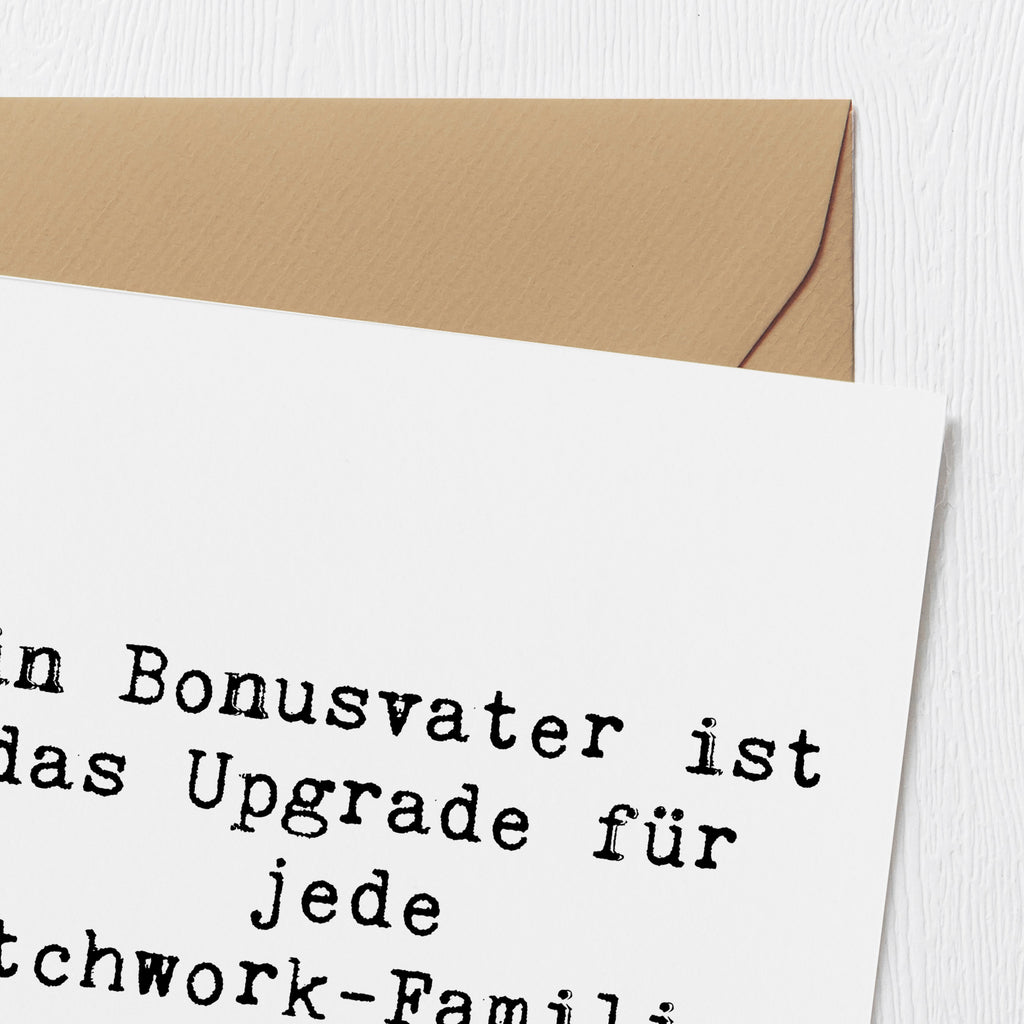 Deluxe Karte Spruch Bonusvater Upgrade Karte, Grußkarte, Klappkarte, Einladungskarte, Glückwunschkarte, Hochzeitskarte, Geburtstagskarte, Hochwertige Grußkarte, Hochwertige Klappkarte, Familie, Vatertag, Muttertag, Bruder, Schwester, Mama, Papa, Oma, Opa