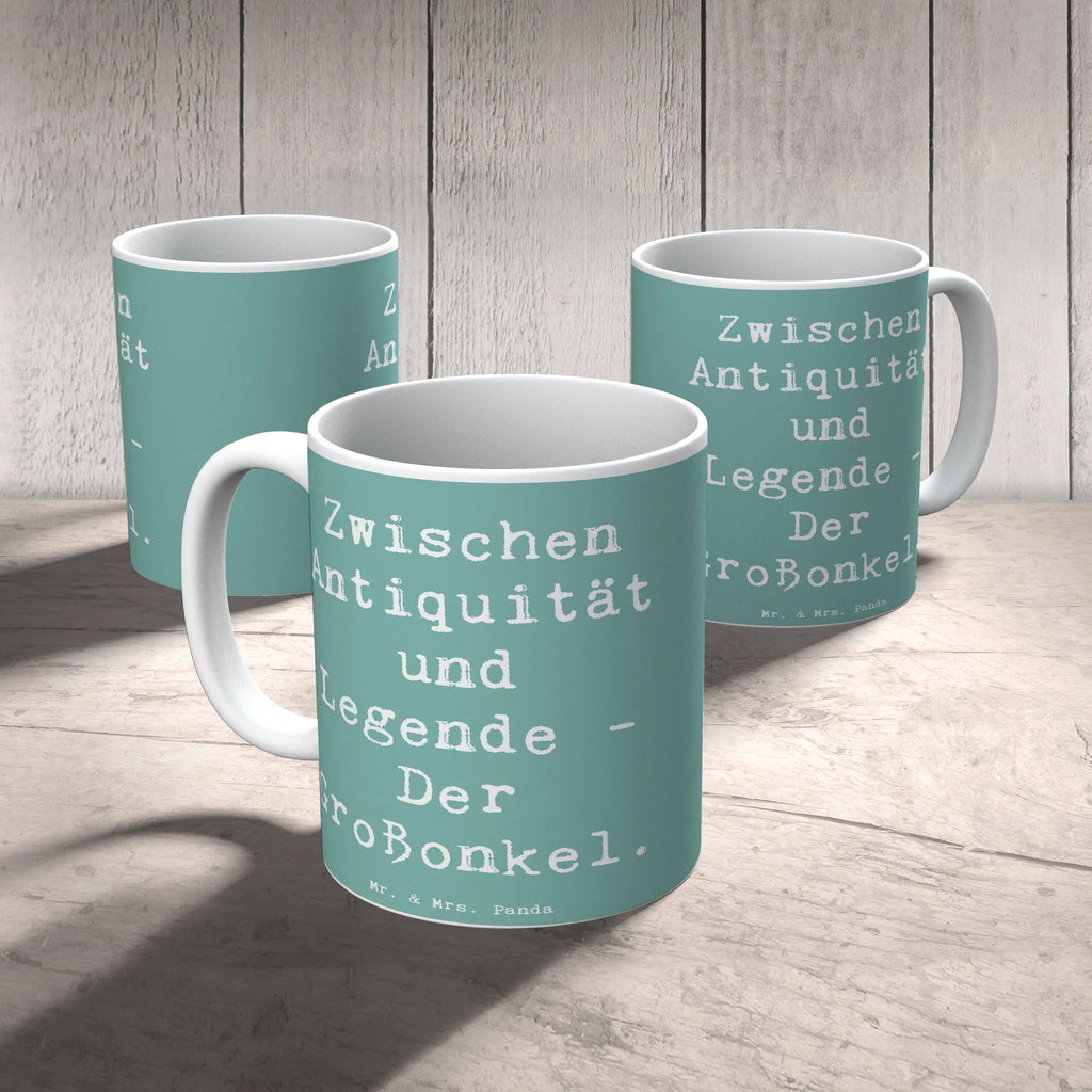 Tasse Spruch Zwischen Antiquität und Legende - Der Großonkel. Tasse, Kaffeetasse, Teetasse, Becher, Kaffeebecher, Teebecher, Keramiktasse, Porzellantasse, Büro Tasse, Geschenk Tasse, Tasse Sprüche, Tasse Motive, Kaffeetassen, Tasse bedrucken, Designer Tasse, Cappuccino Tassen, Schöne Teetassen, Familie, Vatertag, Muttertag, Bruder, Schwester, Mama, Papa, Oma, Opa