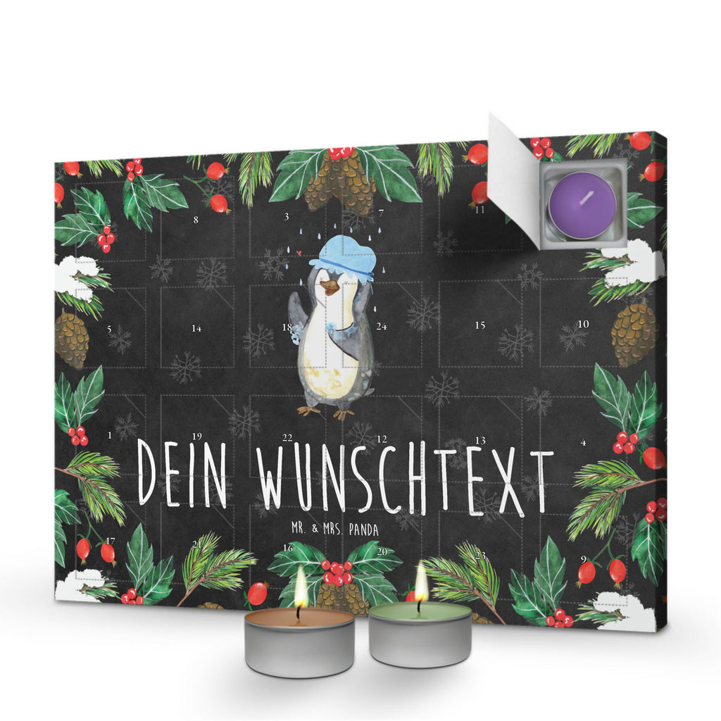 Personalisierter Duftkerzen Adventskalender Pinguin Duschen Personalisierter Duftkerzen Adventskalender, Pinguin, Pinguine, Dusche, duschen, Lebensmotto, Motivation, Neustart, Neuanfang, glücklich sein