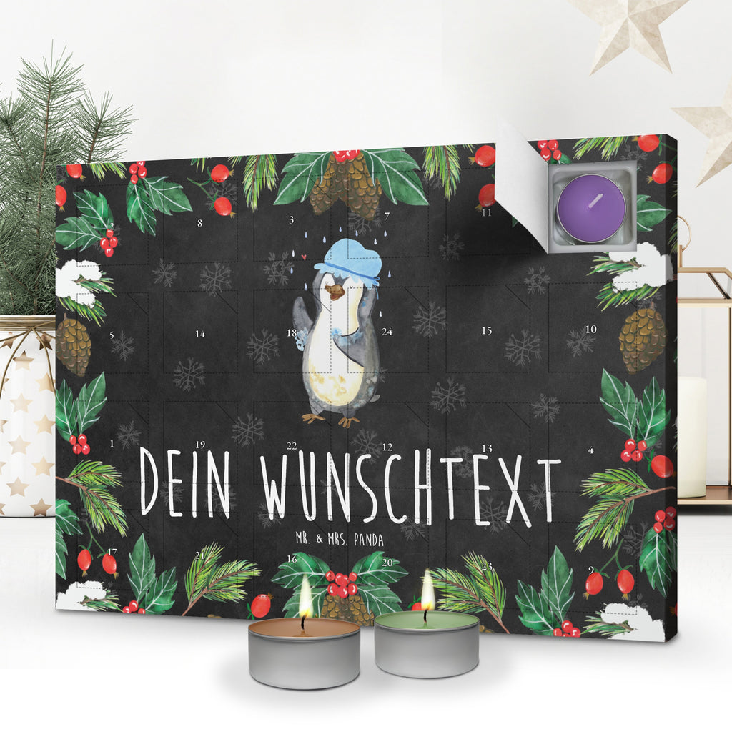 Personalisierter Duftkerzen Adventskalender Pinguin Duschen Personalisierter Duftkerzen Adventskalender, Pinguin, Pinguine, Dusche, duschen, Lebensmotto, Motivation, Neustart, Neuanfang, glücklich sein